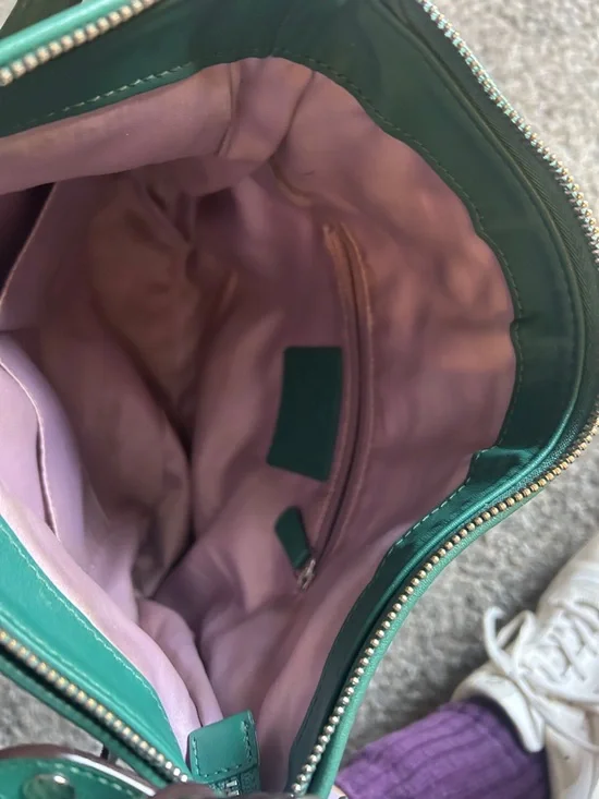 Coach Taupe Signature Crossbody with Green Leather Trim - Picture 6 of 12